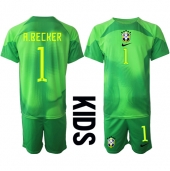 Brasilien Alisson Becker #1 Målvakt Replika Bortatröja Barn VM 2022 Kortärmad (+ byxor)
