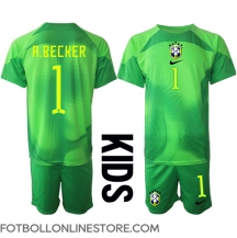 Brasilien Alisson Becker #1 Målvakt Replika Bortatröja Barn VM 2022 Kortärmad (+ byxor)