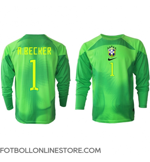 Brasilien Alisson Becker #1 Målvakt Replika Bortatröja VM 2022 Långärmad