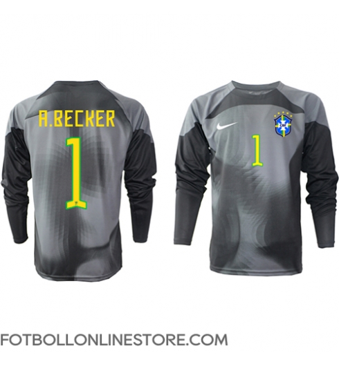 Brasilien Alisson Becker #1 Målvakt Replika Hemmatröja VM 2022 Långärmad