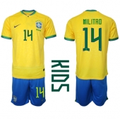 Brasilien Eder Militao #14 Replika Hemmatröja Barn VM 2022 Kortärmad (+ byxor)