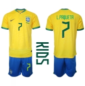 Brasilien Lucas Paqueta #7 Replika Hemmatröja Barn VM 2022 Kortärmad (+ byxor)