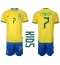 Brasilien Lucas Paqueta #7 Replika Hemmatröja Barn VM 2022 Kortärmad (+ byxor)
