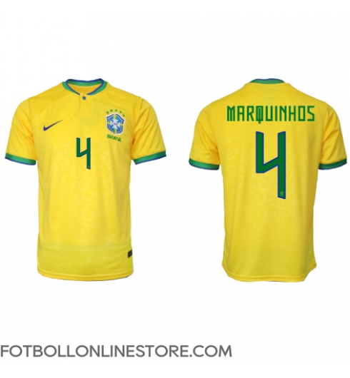 Brasilien Marquinhos #4 Replika Hemmatröja VM 2022 Kortärmad
