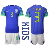 Brasilien Thiago Silva #3 Replika Bortatröja Barn VM 2022 Kortärmad (+ byxor)