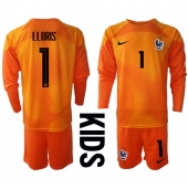 Frankrike Hugo Lloris #1 Målvakt Replika Hemmatröja Barn VM 2022 Långärmad (+ byxor)