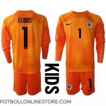 Frankrike Hugo Lloris #1 Målvakt Replika Hemmatröja Barn VM 2022 Långärmad (+ byxor)