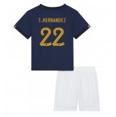 Frankrike Theo Hernandez #22 Replika Hemmatröja Barn VM 2022 Kortärmad (+ byxor)