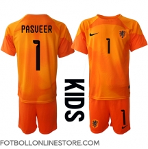 Nederländerna Remko Pasveer #1 Målvakt Replika Bortatröja Barn VM 2022 Kortärmad (+ byxor)
